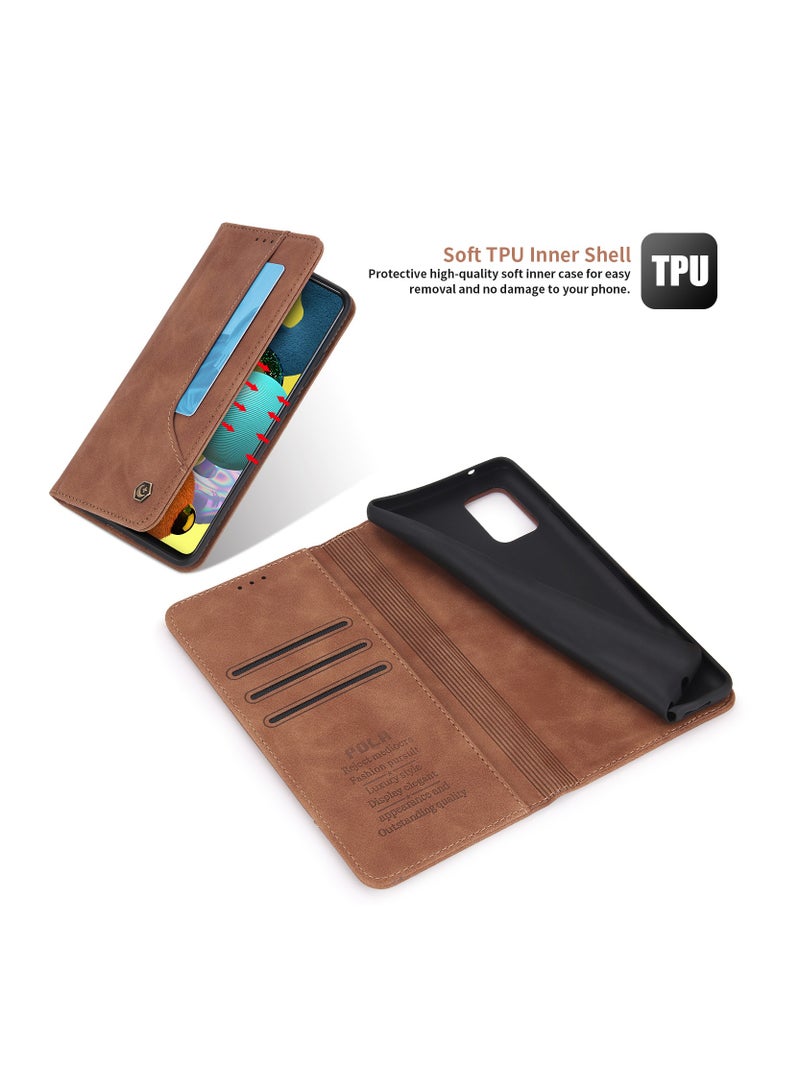 Luxury PU Leather Wallet Case Cover for Samsung Galaxy A51 5G Brown - Image 4